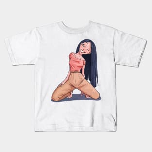 Cute Dark-Haired Girl Winking Kids T-Shirt